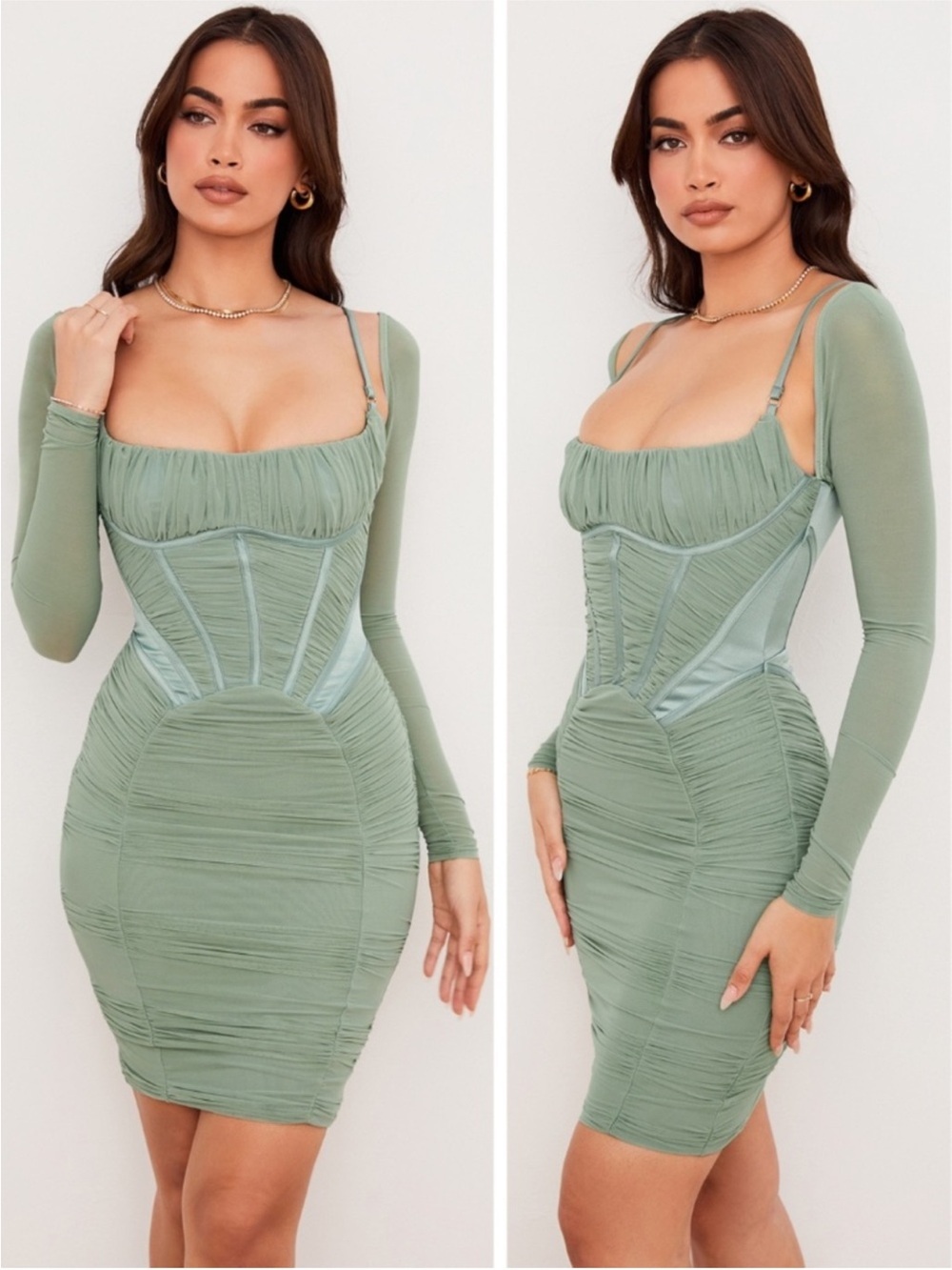 NWT House of CB Freyja Green Gathered Corset Midi Dress Plus Cup Size Small